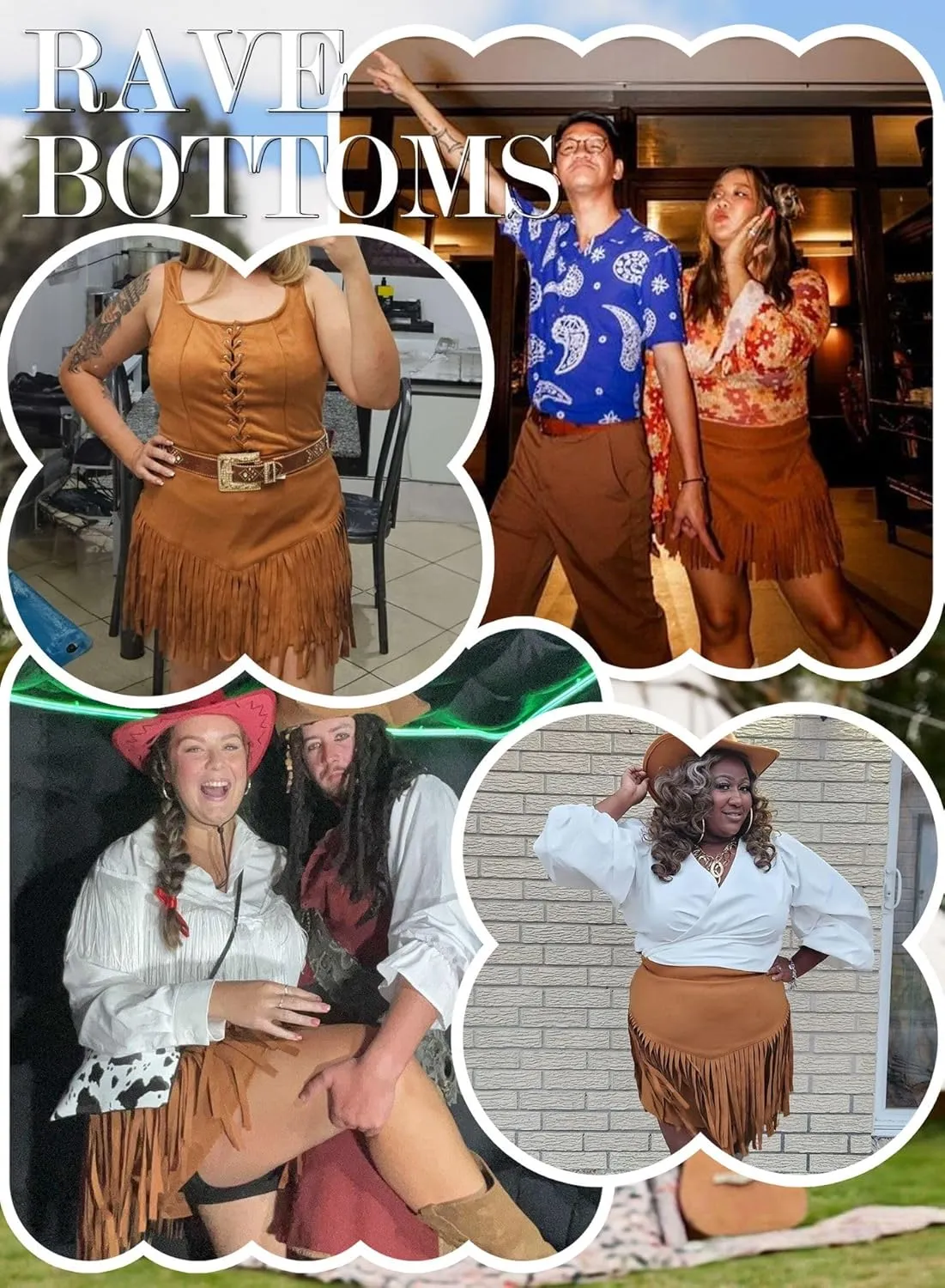 Women Plus Size Fringe Cowgirl Mini Skirt - Western Country Concert Rodeo Outfit High Waisted Tassel Boho Bottoms