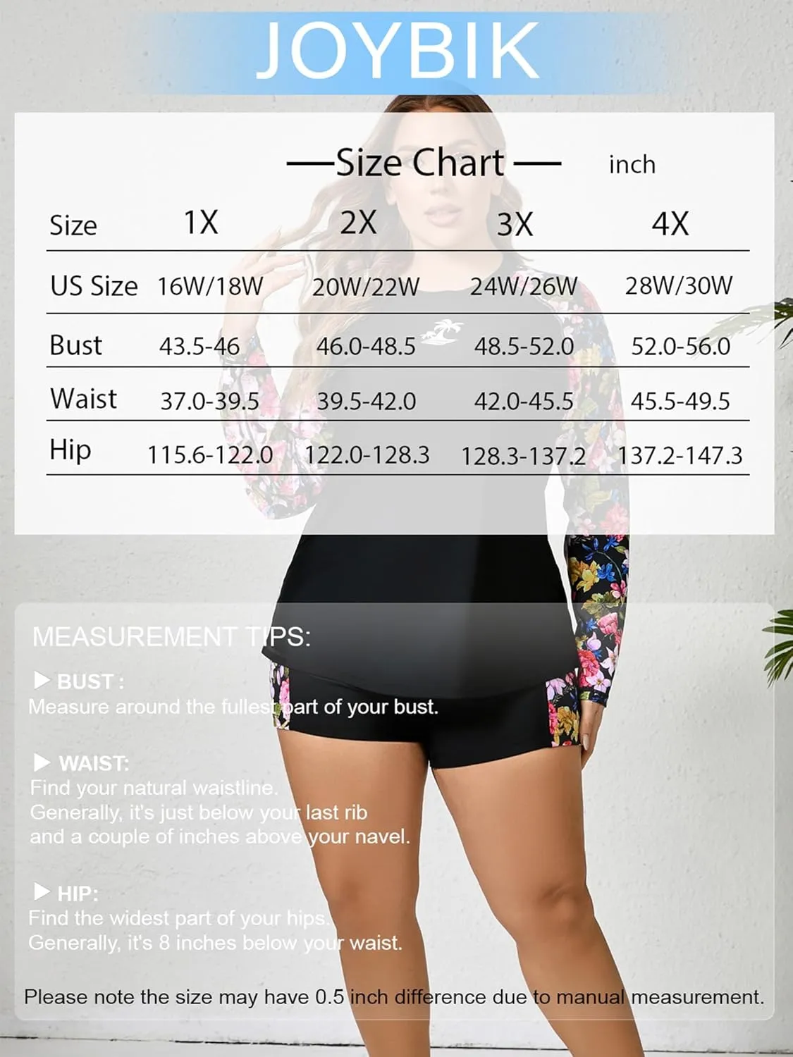 Women Plus Size Two Piece Long Sleeve Rash Guard Sets Built in Bra Swim Shirt Top and Shorts with Pockets UPF50 