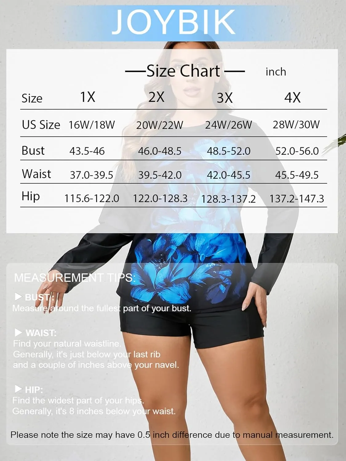 Women Plus Size Two Piece Long Sleeve Rash Guard Sets Built in Bra Swim Shirt Top and Shorts with Pockets UPF50 
