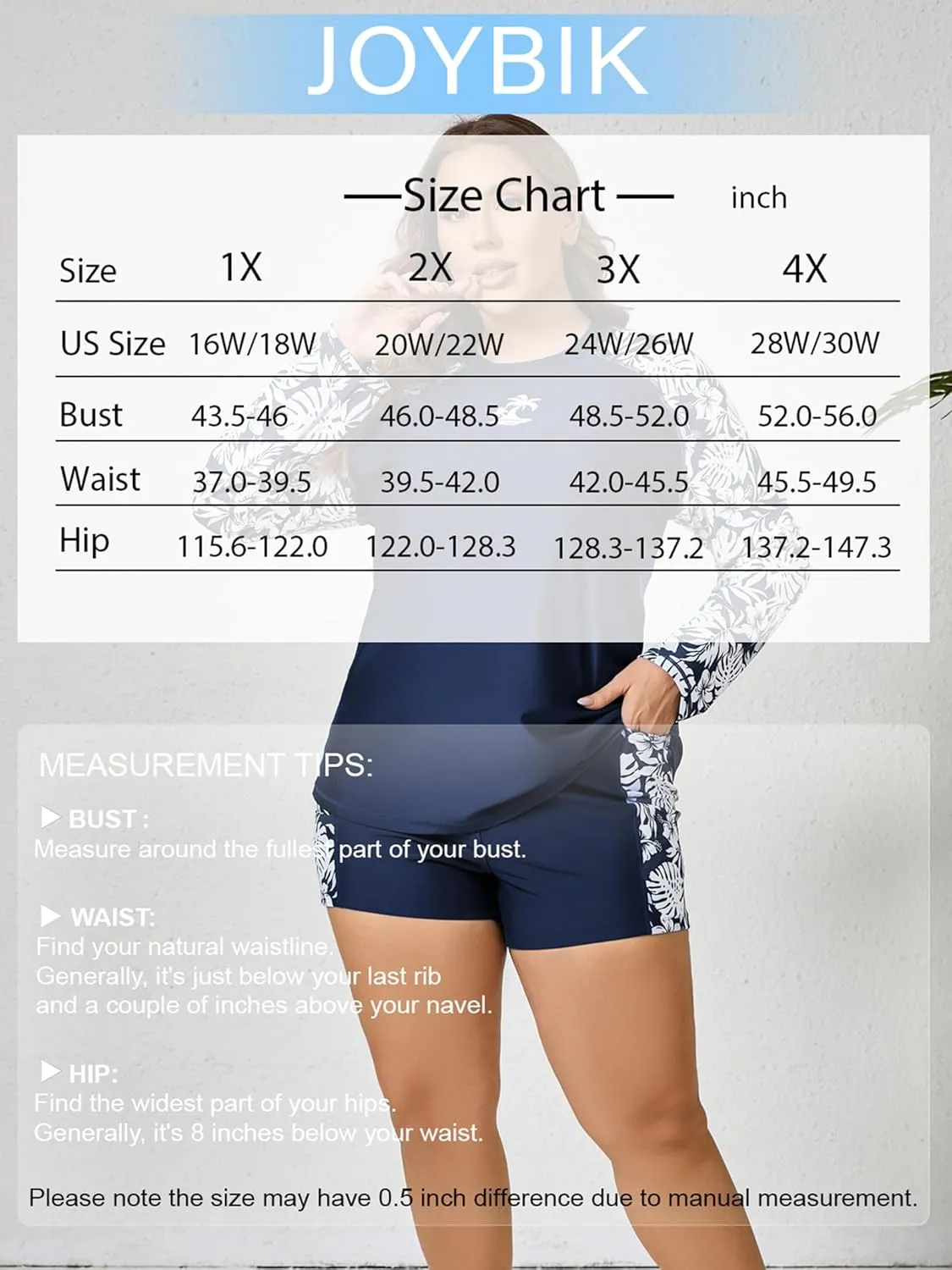 Women Plus Size Two Piece Long Sleeve Rash Guard Sets Built in Bra Swim Shirt Top and Shorts with Pockets UPF50 
