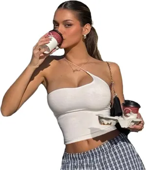 Women Sexy One-Shoulder Basic Casual Slim Fit Vests Camisole Sporty Singlets