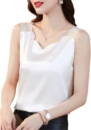 Women Silk Camisole Tops Satin Halter Top Lace V-Neck Sexy Tank Tops