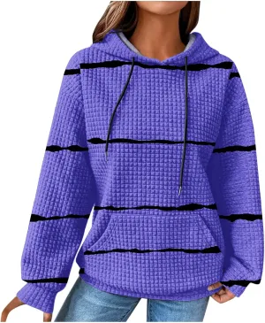 Women Striped Oversized Hoodies Long Sleeve Color Block Sweatshirt Drawstring Pullover Waffle Knit Tops Fall Outfits