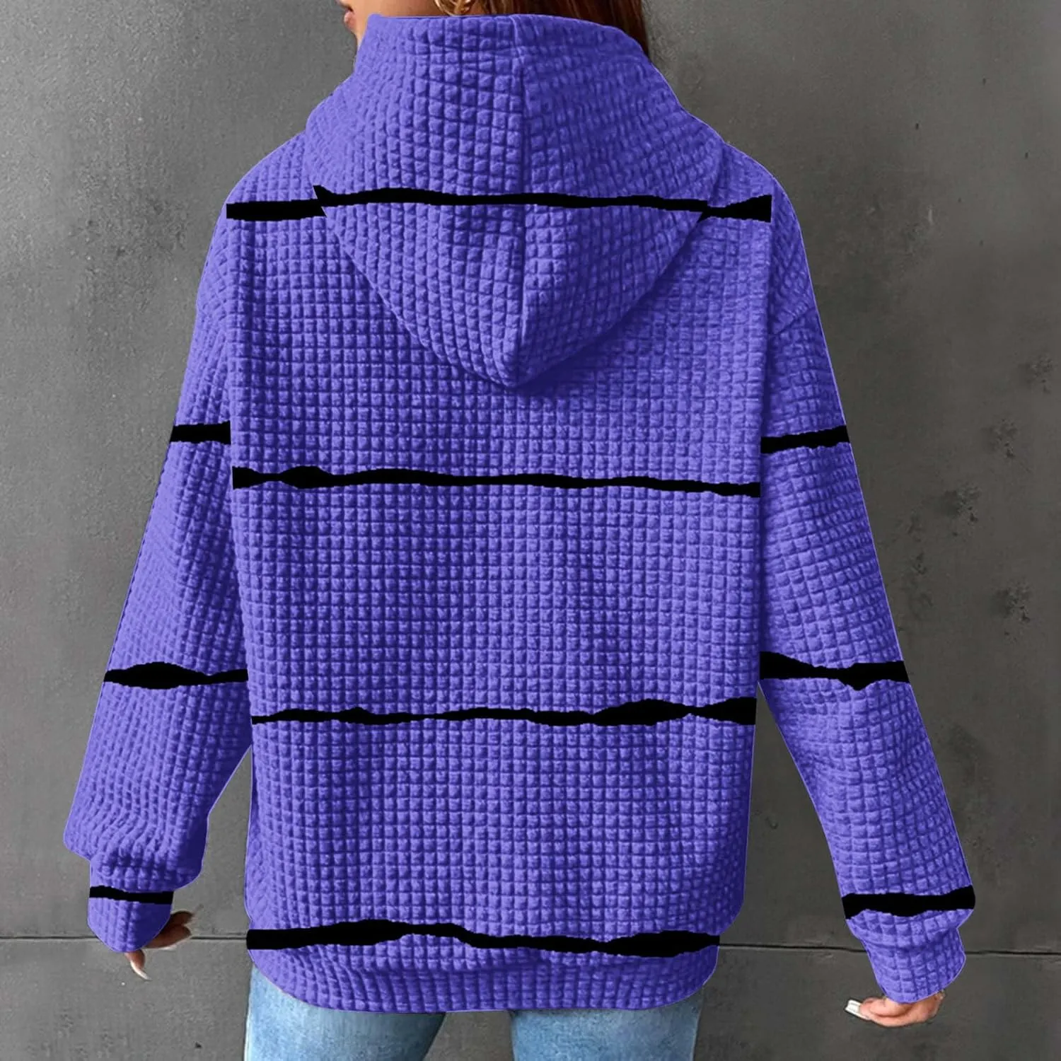 Women Striped Oversized Hoodies Long Sleeve Color Block Sweatshirt Drawstring Pullover Waffle Knit Tops Fall Outfits