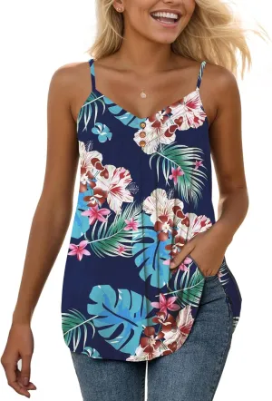 Women Summer Tank Tops Sleeveless Camisole V Neck Loose Casual Flowy Shirts Spaghetti Strap Tops