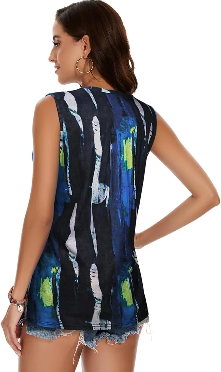 Women Summer Tops Sleeveless V Neck Tshirt Casual Loose Fit Tank Tunic Blouses