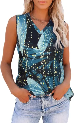 Women Summer Tops Sleeveless V Neck Tshirt Casual Loose Fit Tank Tunic Blouses
