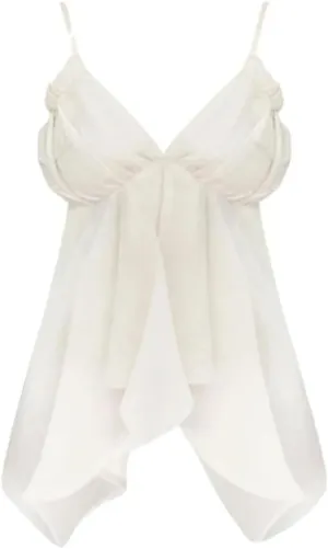 Women Vintage Chiffon Camisole White V-Neck Flowy Sleeveless Shirts Backless Crop Tops