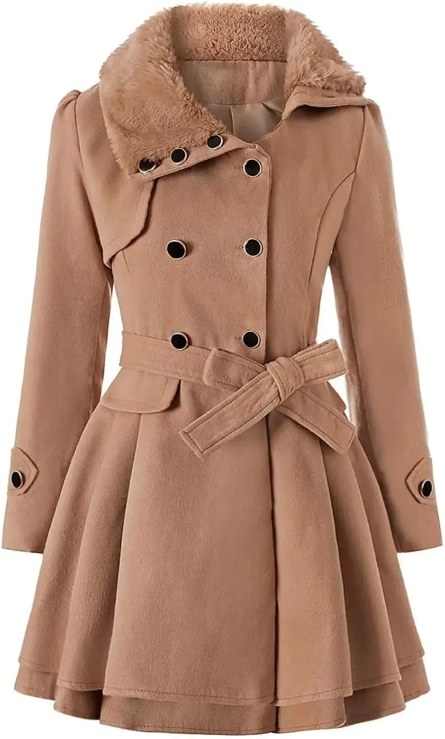 Women Wool Coat Dress Jacket Slim Windbreaker Sexy Long Woolen Trench Belted Pea Coat Double Breasted Winter Clothing