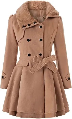 Women Wool Coat Dress Jacket Slim Windbreaker Sexy Long Woolen Trench Belted Pea Coat Double Breasted Winter Clothing