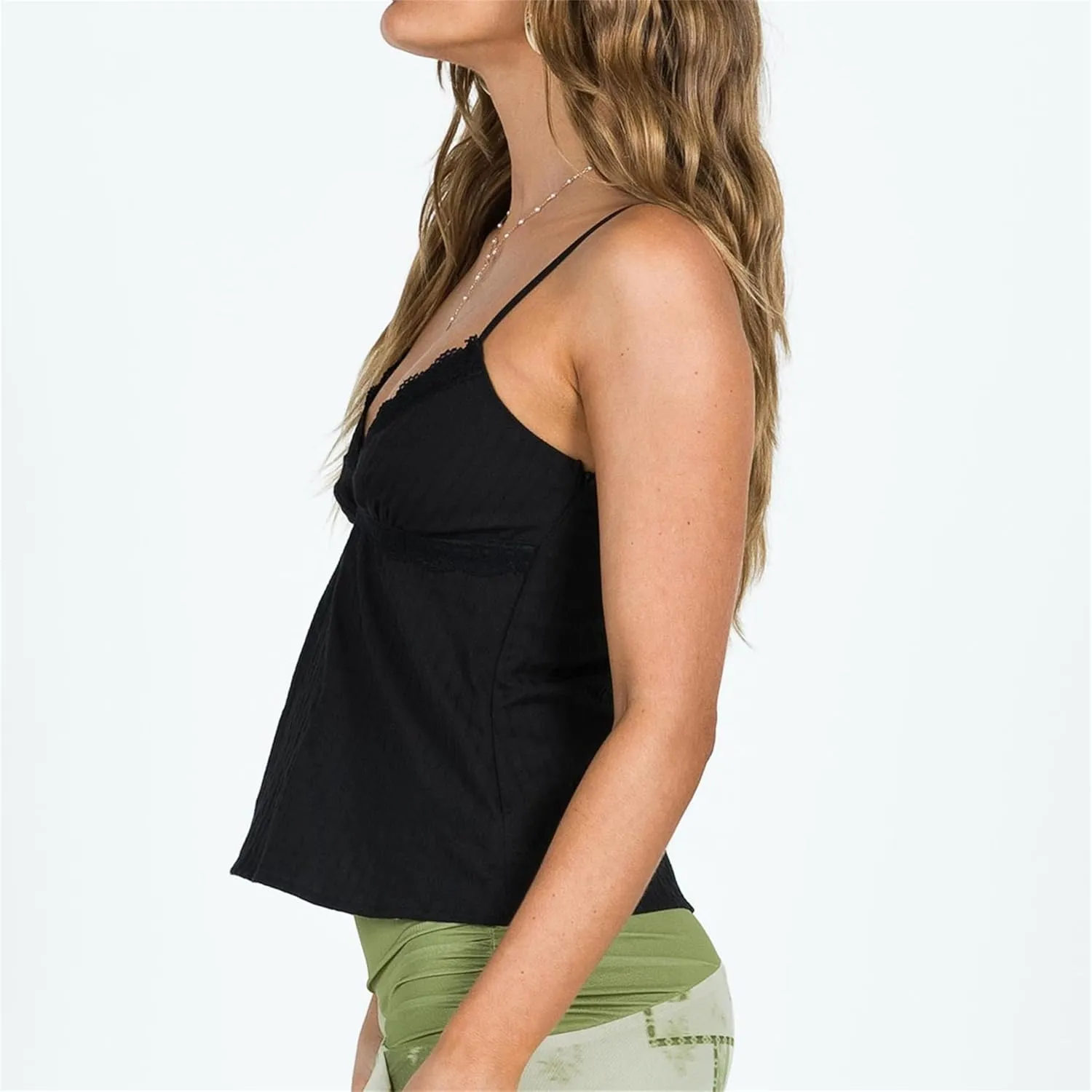 Women Y2k Babydoll Cami Top Sexy Lace Ruffle V Neck Spaghetti Strap Peplum Tank Tops Coquette Going Out Streetwear