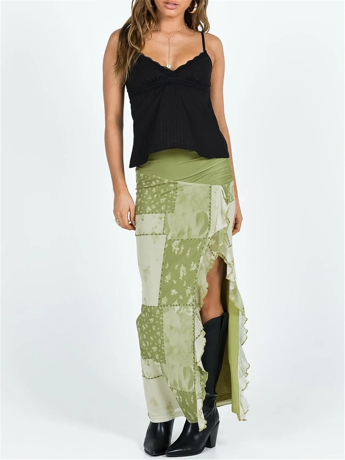 Women Y2k Babydoll Cami Top Sexy Lace Ruffle V Neck Spaghetti Strap Peplum Tank Tops Coquette Going Out Streetwear