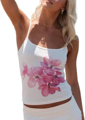 Women Y2k Floral Print Camisole Flower Spaghetti Strap Tank Top Vintage Fitted Backless Cami Summer Going Out Tops