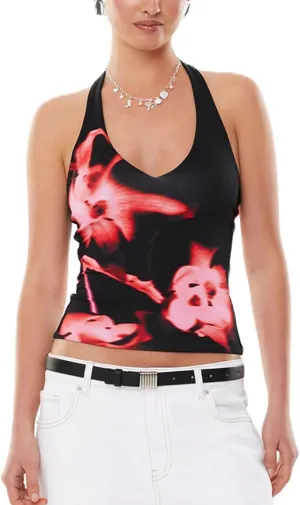 Women Y2K Floral Print Tank Tops Spaghetti Strap Slim Fit Crop Camisole Vintage Aesthetic Sleeveless Tops Streetwear