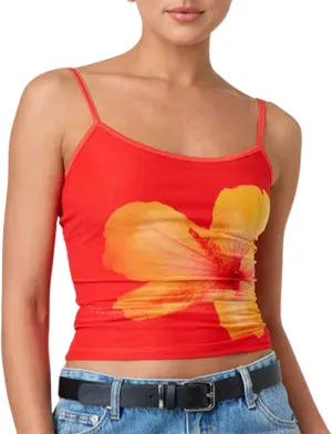 Women Y2K Floral Print Tank Tops Spaghetti Strap Slim Fit Crop Camisole Vintage Aesthetic Sleeveless Tops Streetwear