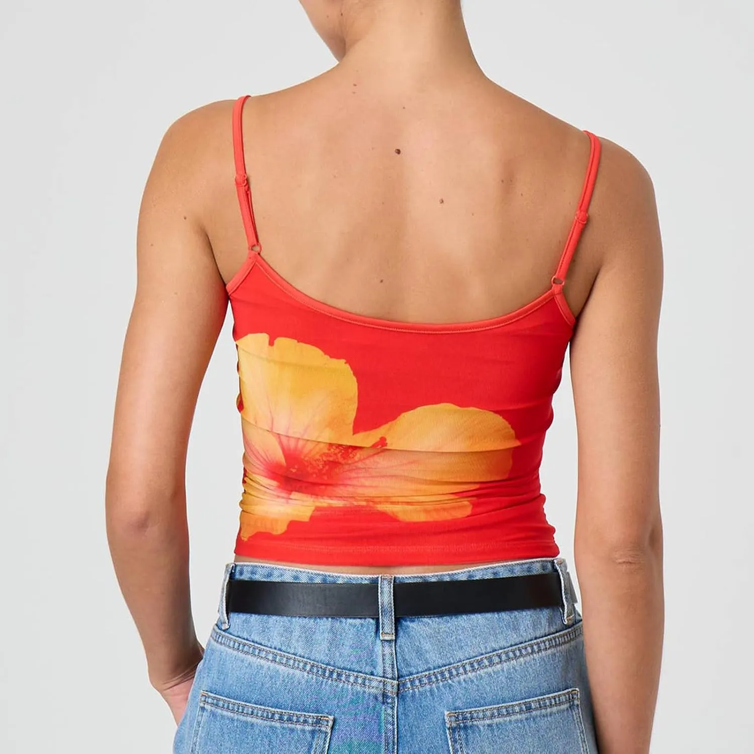 Women Y2K Floral Print Tank Tops Spaghetti Strap Slim Fit Crop Camisole Vintage Aesthetic Sleeveless Tops Streetwear