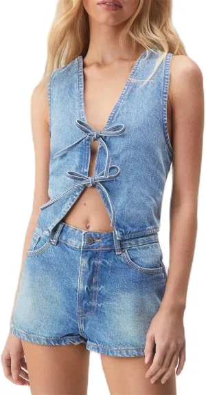 Women Y2k Peplum Tank Tops Tie Front Sleeveless Striped Ruffled Hem Babydoll Vest Shirts Summer Cute Going Out Top