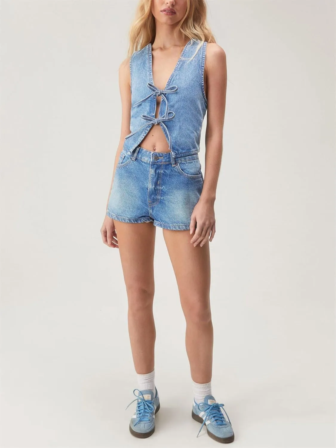 Women Y2k Peplum Tank Tops Tie Front Sleeveless Striped Ruffled Hem Babydoll Vest Shirts Summer Cute Going Out Top
