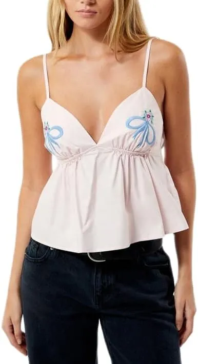 Women Y2k Ruffle Hem Crop Tank Tops Sleeveless Spaghetti Strap Flowy Camisoles Sexy V Neck Babydoll Tops