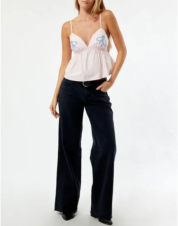 Women Y2k Ruffle Hem Crop Tank Tops Sleeveless Spaghetti Strap Flowy Camisoles Sexy V Neck Babydoll Tops