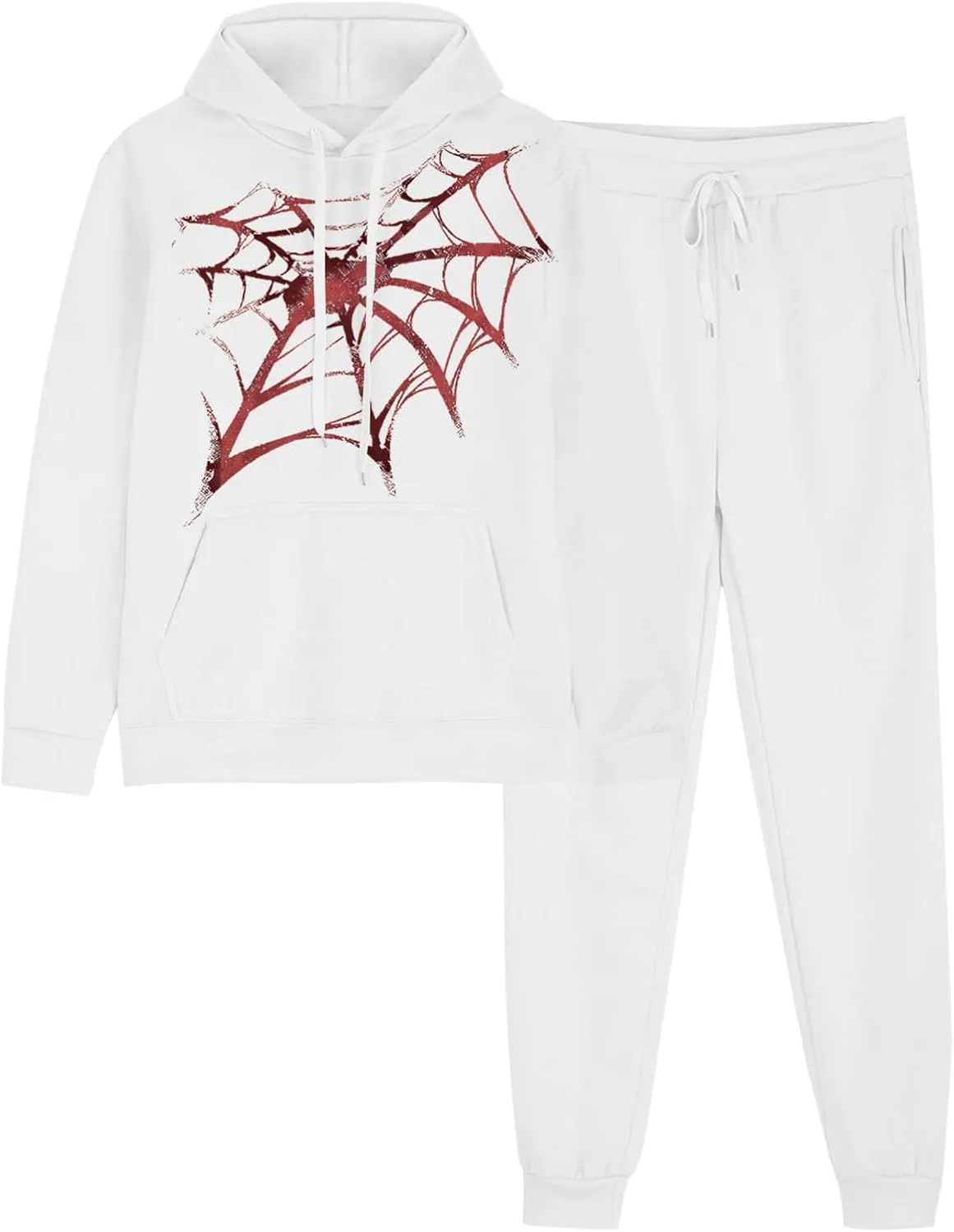 Women Y2k Sweatsuits Spider Web Hoodies Vintage Oversized Long Sleeve Sweatshirt and Pant Teen Girls Cute Streetwear