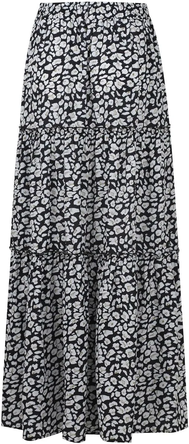 Womens 2025 Summer Boho Floral Maxi Skirt High Waist Casual Elastic Waist Flowy Pleated A Line Skirts with Pockets