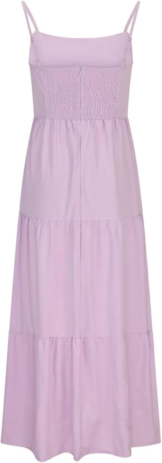 Womens 2025 Summer Maxi Dress Casual Sleeveless Spaghetti Strap Ruffle Beach Long Dress Sexy Boho Vacation Sundress