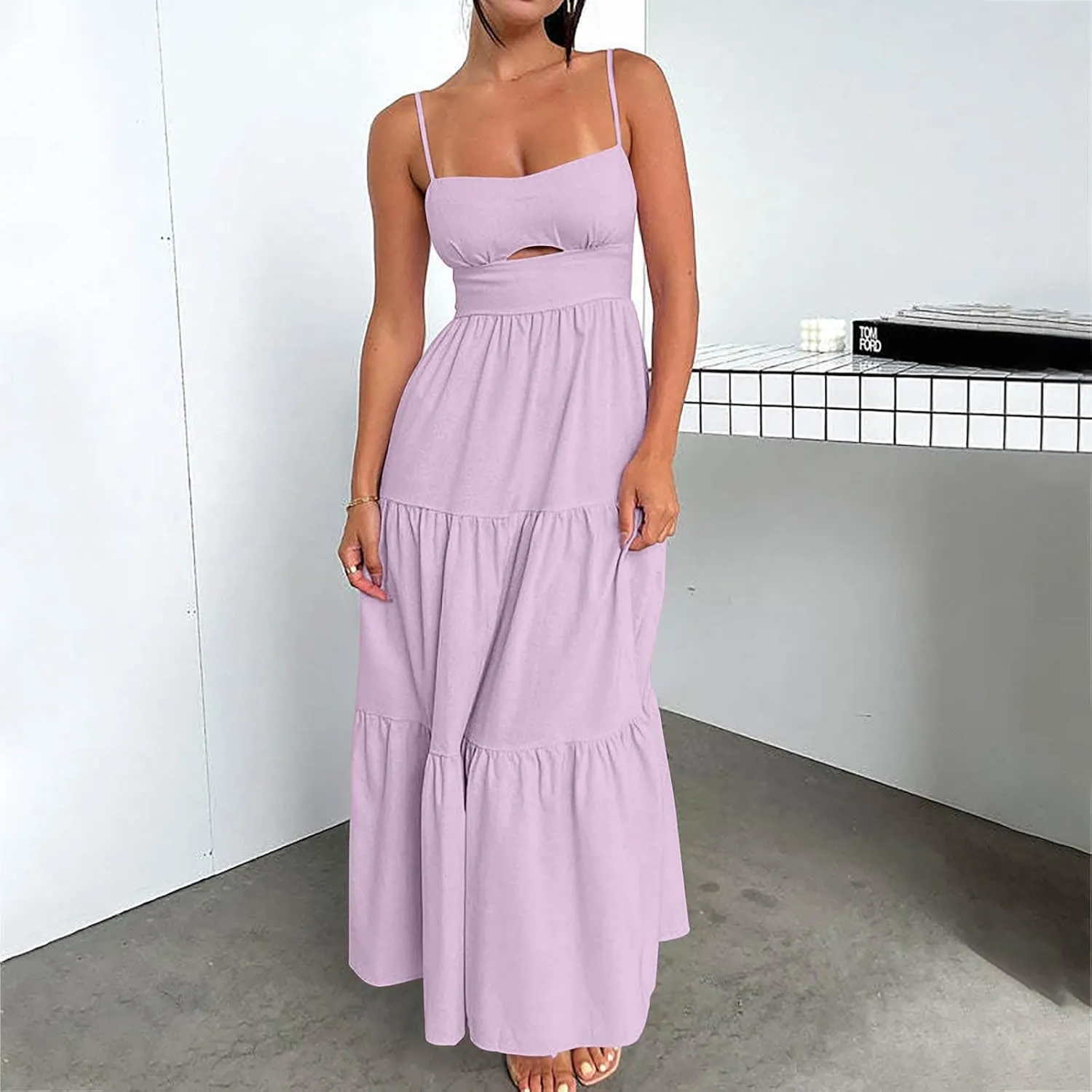 Womens 2025 Summer Maxi Dress Casual Sleeveless Spaghetti Strap Ruffle Beach Long Dress Sexy Boho Vacation Sundress