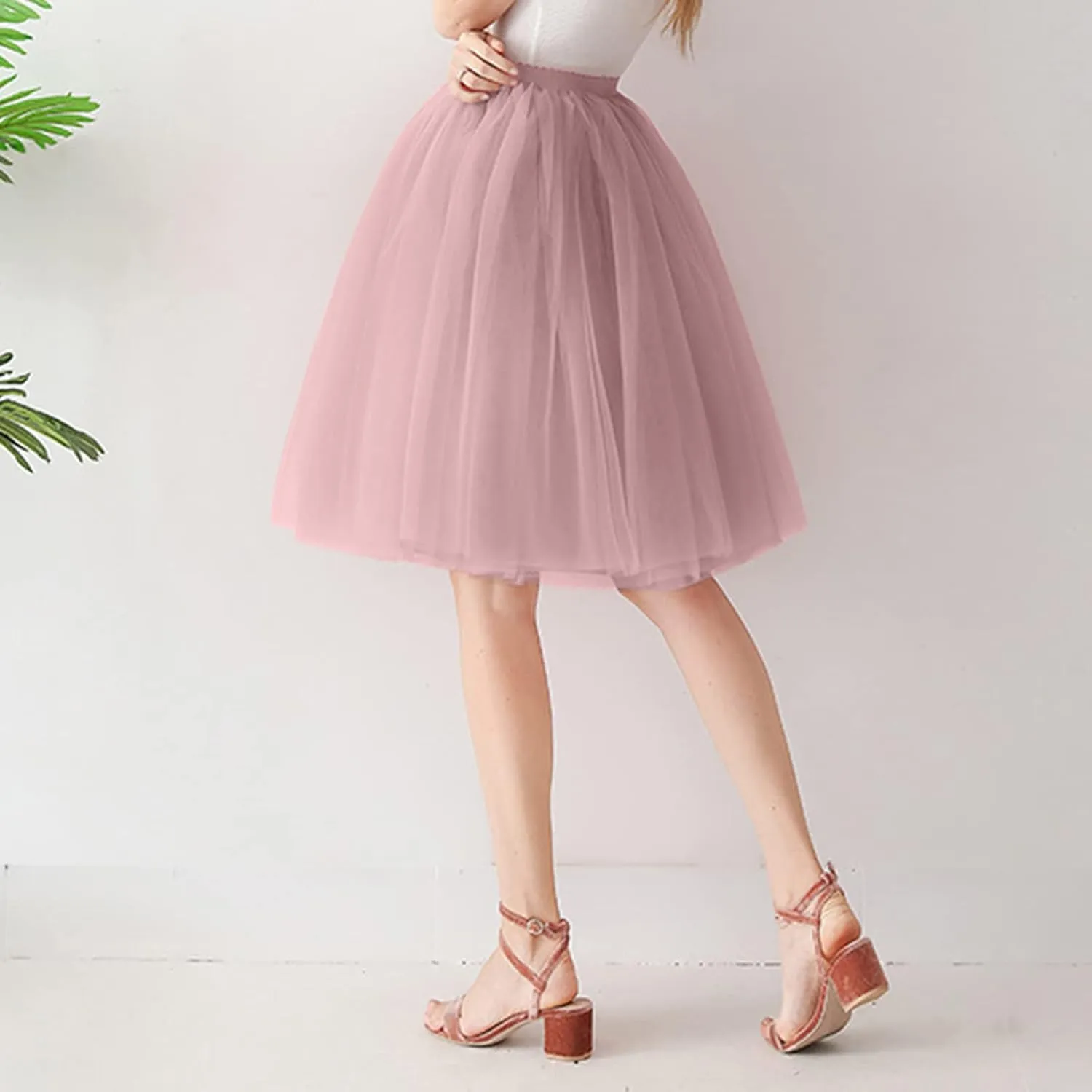 Women's A-Line High Waisted Midi Skirt Women's Tulle Skirt Short Gown Ballet Dance Dress Evening Skirt Pleated
