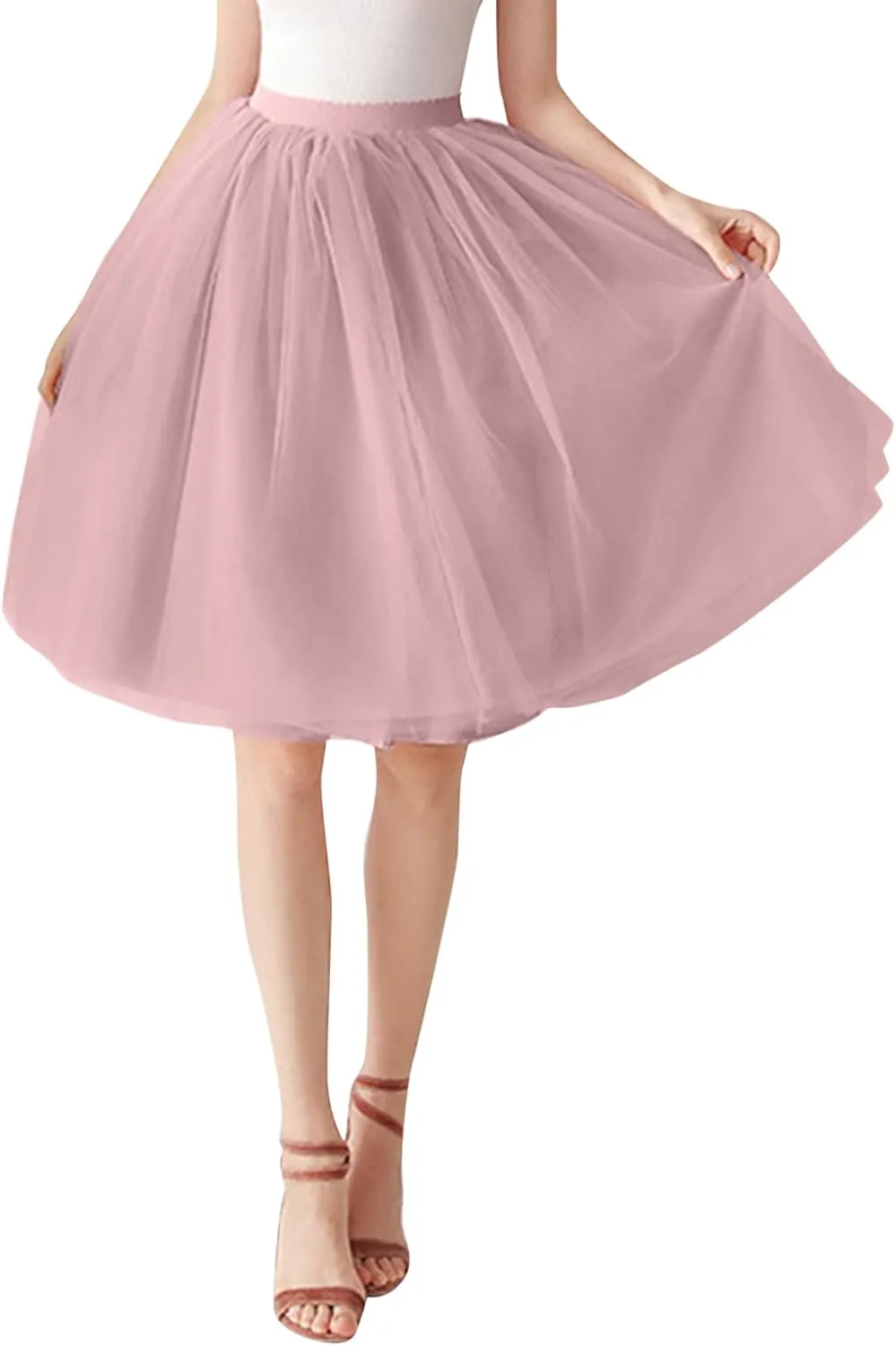 Women's A-Line High Waisted Midi Skirt Women's Tulle Skirt Short Gown Ballet Dance Dress Evening Skirt Pleated
