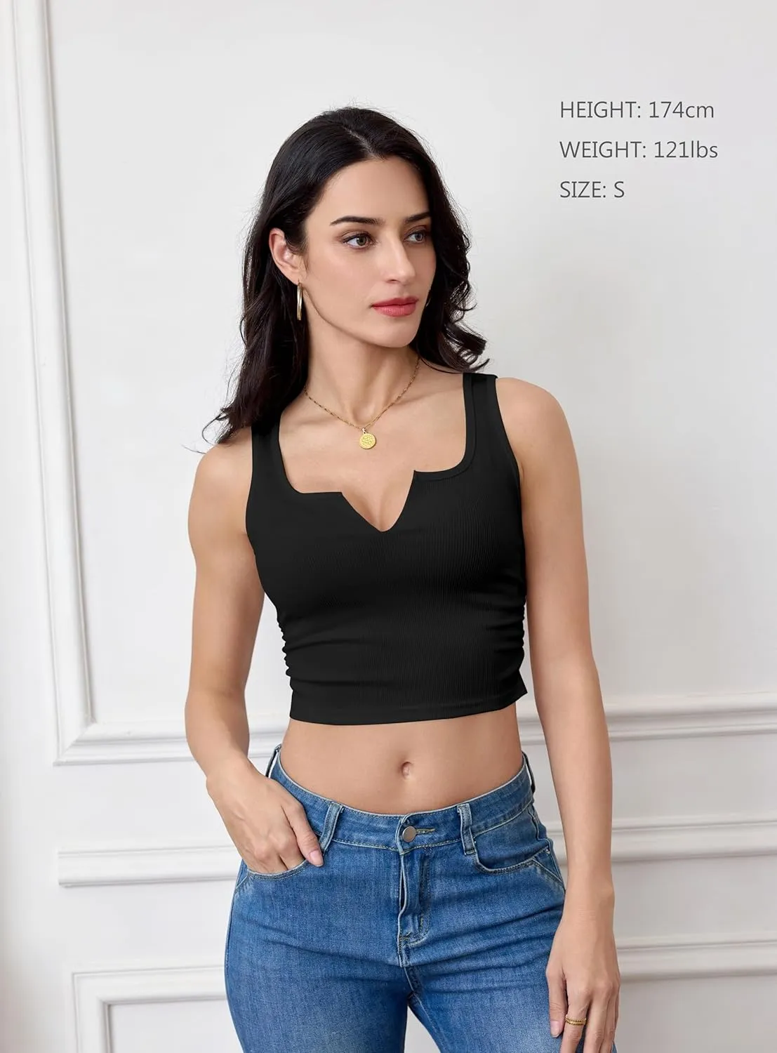 Women's Basic Sleeveless V Neck Tank Tops Ribbed Knit Fitted Crop Tops Casual Workout Top