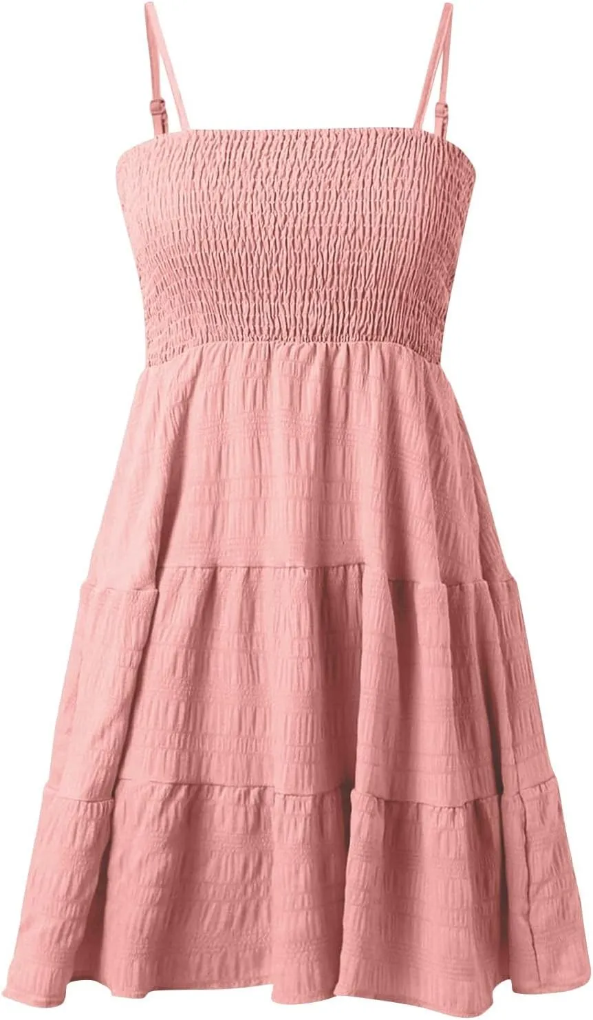 Women's Beach Wedding Guest Dress Spaghetti Strap Ruffle Tiered Mini Sundress Beach Party Homecoming,S-2XL
