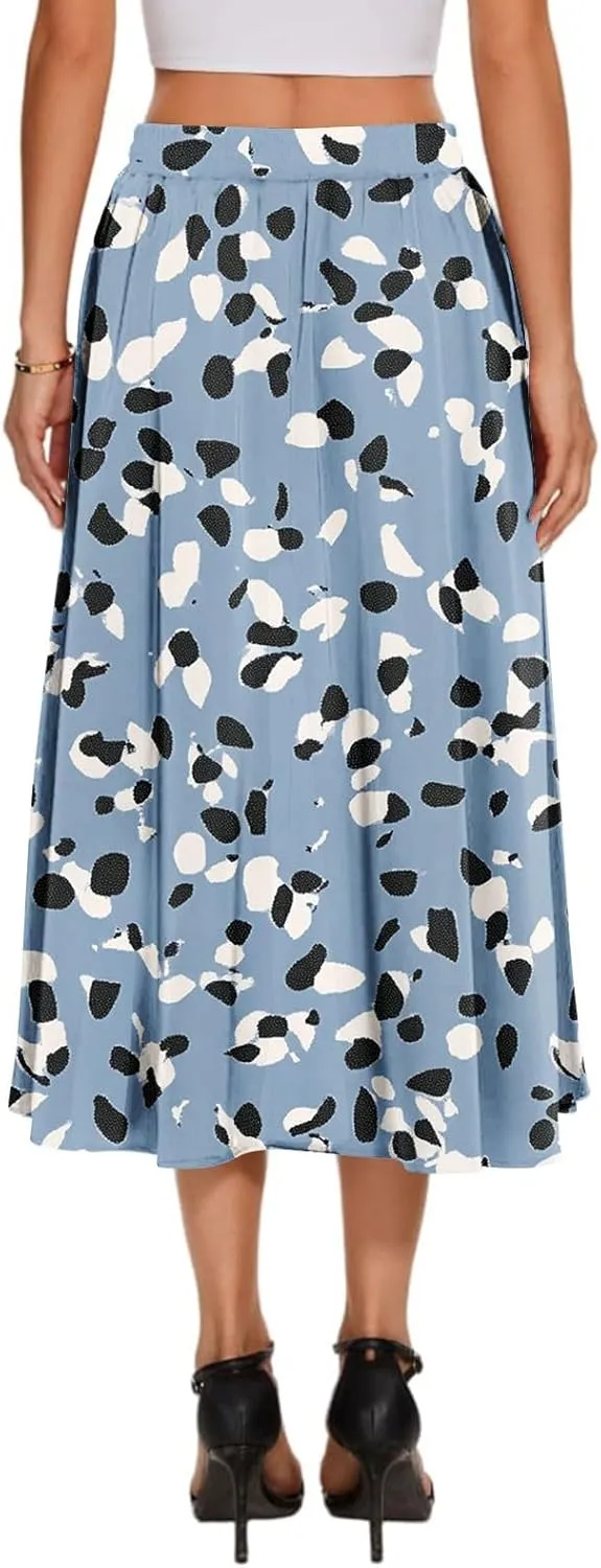 Women's Boho Beach Skirts 2025 Summer Ruffle High Waisted A Line Midi Skirt Flowy Beach Vacation Outfits with Pockets