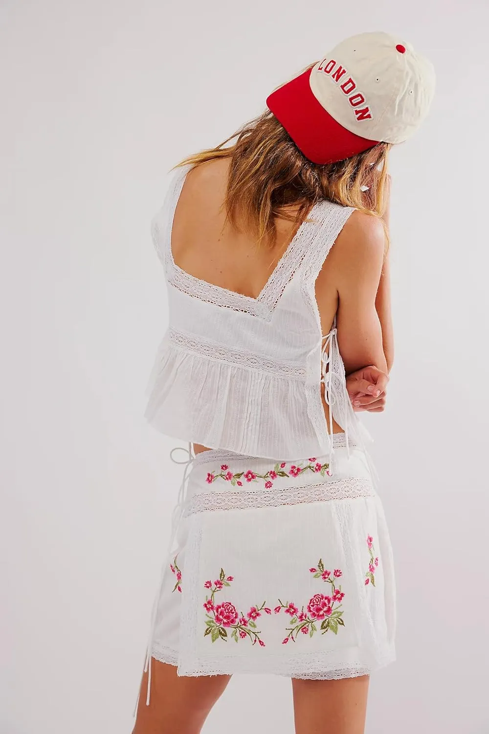 Women's Camisole Summer Tie Strap Tank Tops Y2k Solid Plaid Side Ties Sleeveless Tops Floral Embroidered Vest Top
