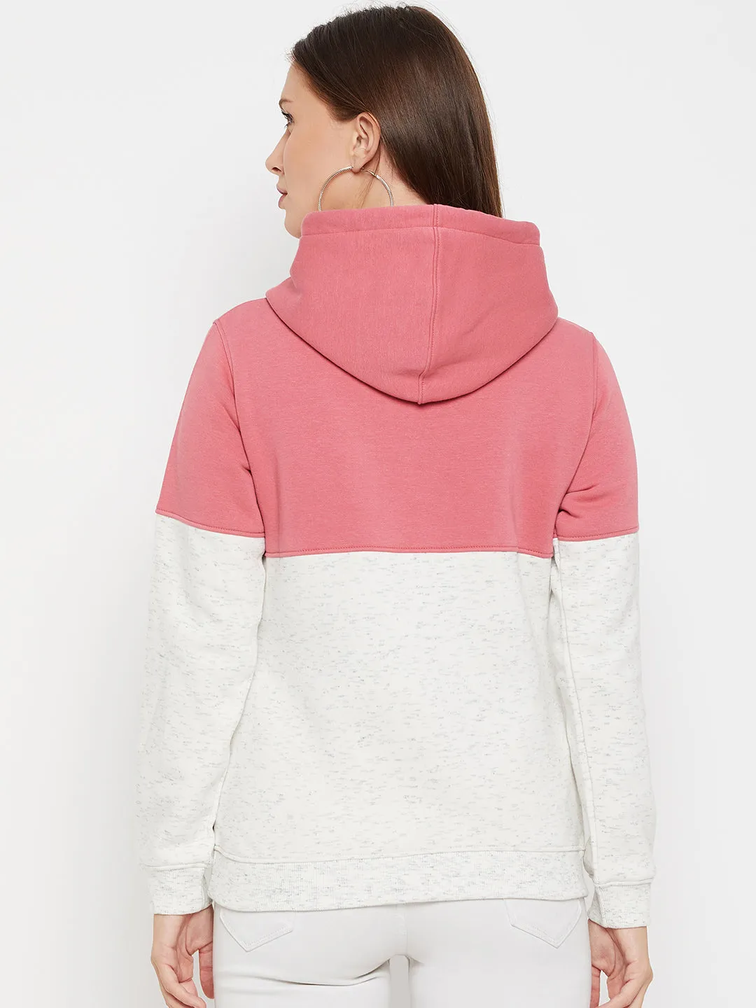 Women's Casual  Pink Regular Full Sleeve Color block Pullover Hoodie Sweatshirt