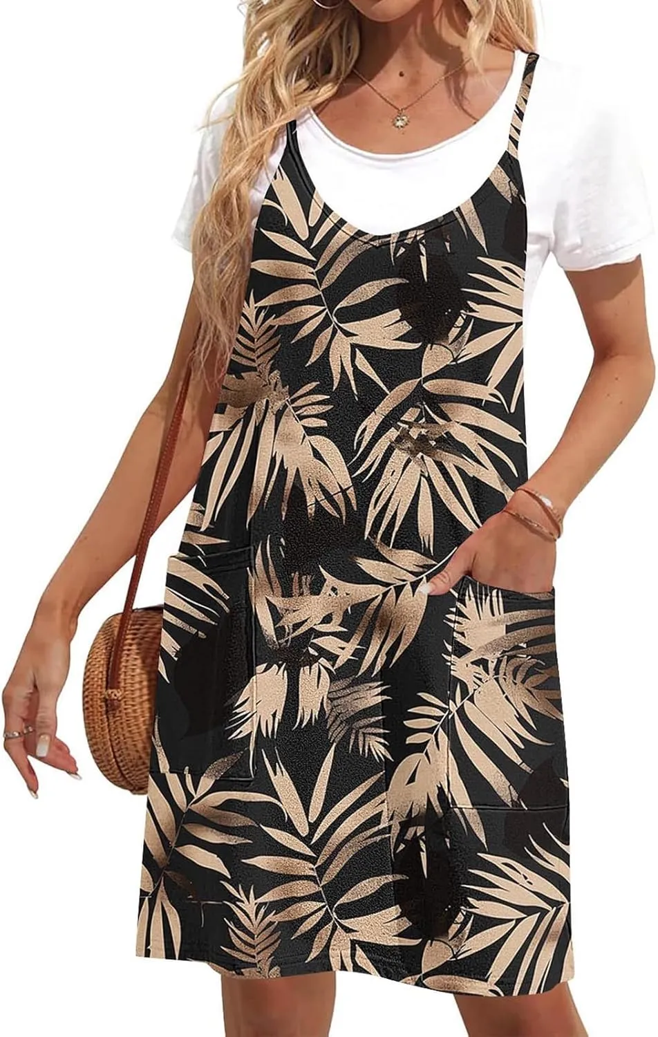Womens Casual Sundress Trendy Flower Pattern Print Summer Dresses Sleeveless Loose Vacation Beach Dress