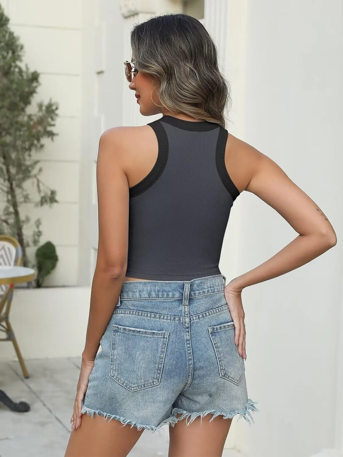Women's Color Block Ribbed Crop Tank Top Summer Racerback Crewneck Sleeveless Slim Fit Crop Tops Shirts 2025