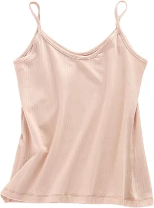 Womens Cotton Cami Tops Spaghetti Strap Knitted Tanks Blouse Casual Slim Fit Sleeveless Camisole Undershirt