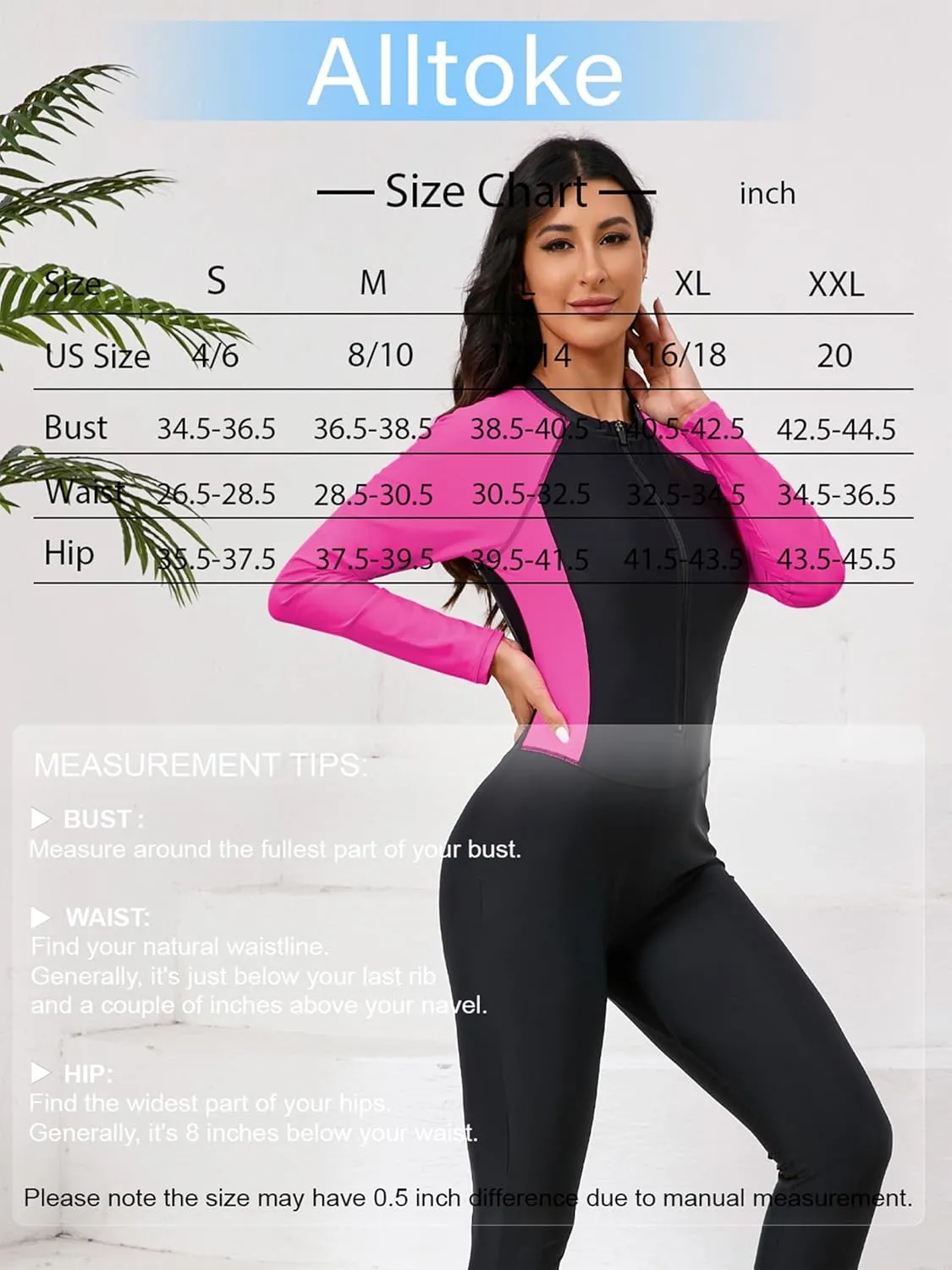 Womens Full Body Zip Front Rash Guard Long Sleeve One Piece Bathing Suit with Built in Bra UPF50  Surf Swimsuit