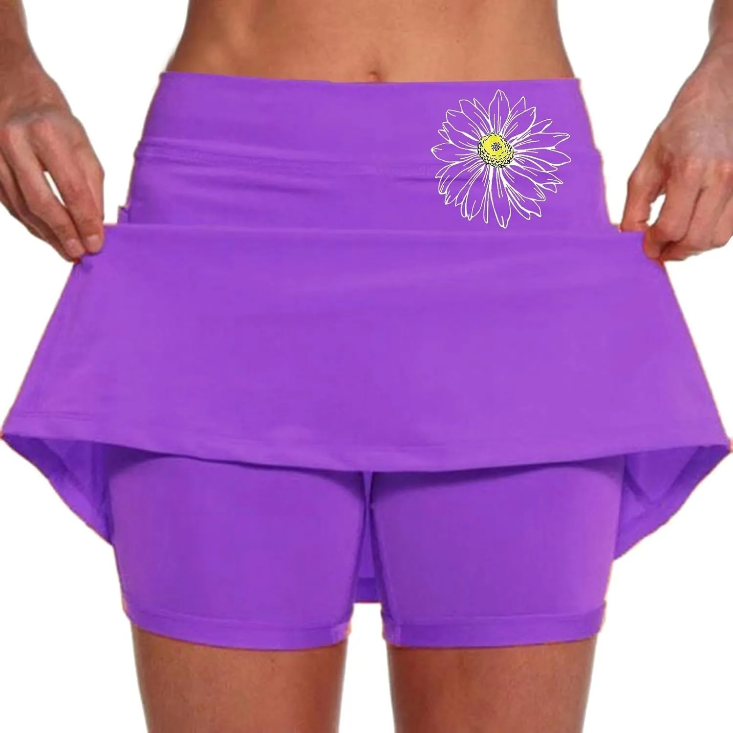 Women's High Waisted Tennis Skorts Floral Print Breathable Casual Skirts Lightweight Baggy Tummy Control Comfort Shirts