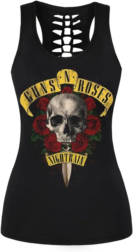 Womens Hollow Out Skull Print Workout Yoga Tank Tops Halloween Shirt