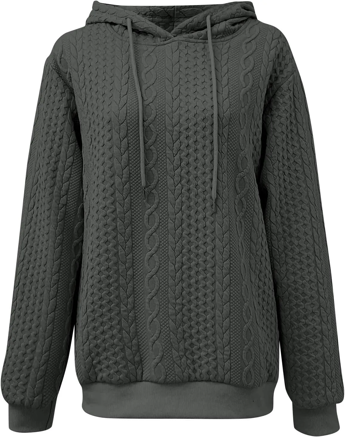 Womens Hoodies Fall Winter Waffle Knit Drop Shoulder Casual Sweatshirts with Pocket Pullover