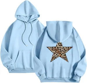 Women's Hoodies Oversized Sweatshirts Long Sleeve Y2k Leopard Star Print Pullover Tops Fall Winter Top with Pocket