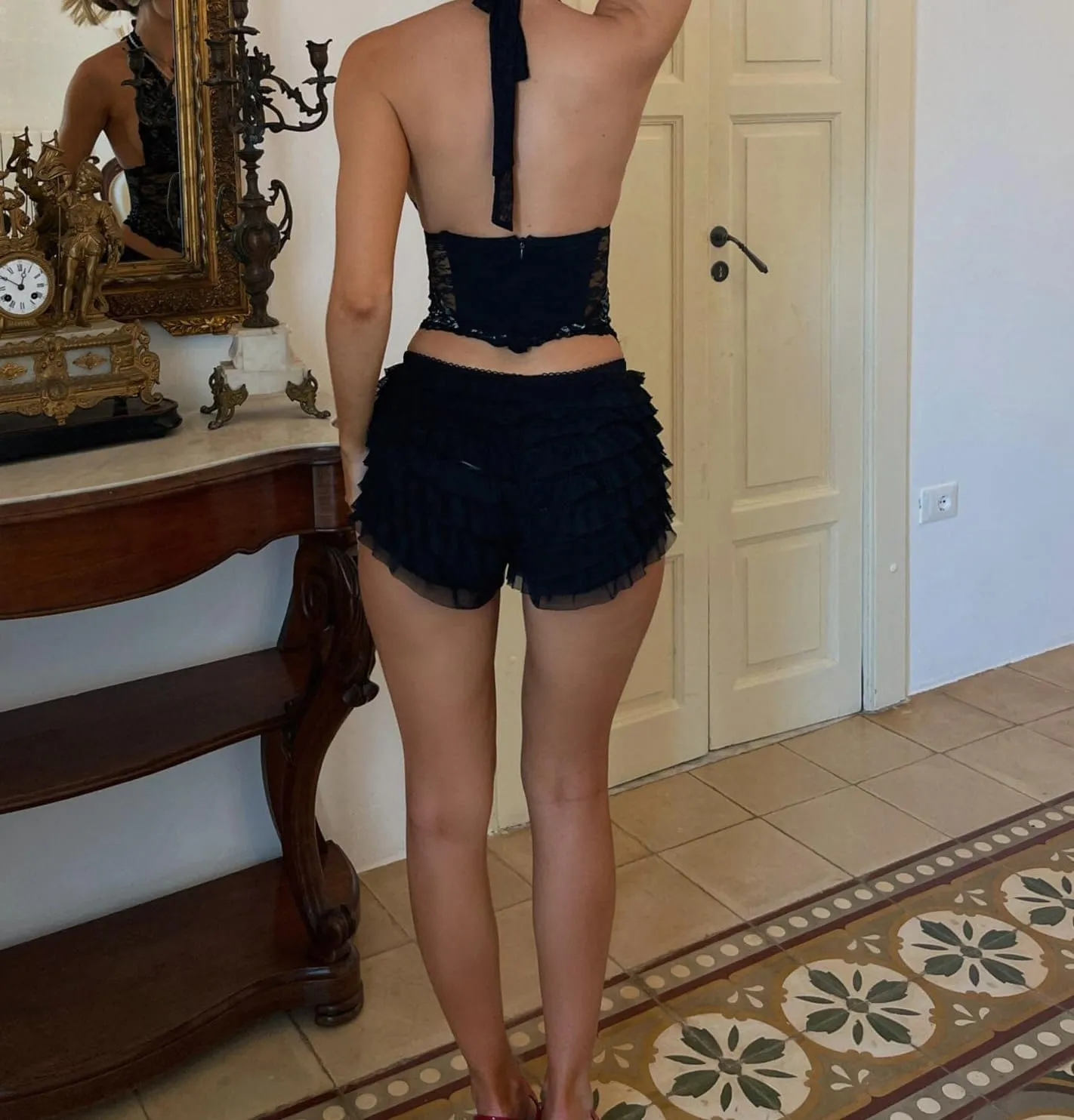Womens Lace Trim Layered Ruffle Lolita Bloomer Coquette Sexy Boy Shorts Y2k Bubble Frilly Pumpkin Fairy PJ Bottoms
