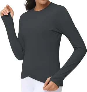 Women's Long Sleeve Compression Shirts Workout Tops Cross Hem Athletic Running Yoga T-Shirts with Thumb Hole