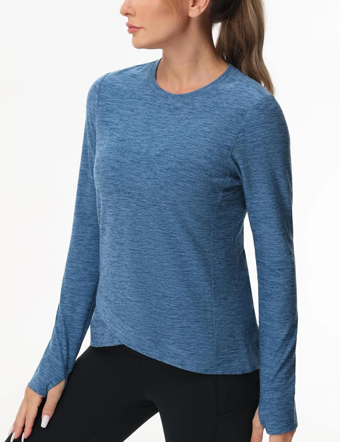 Women's Long Sleeve Compression Shirts Workout Tops Cross Hem Athletic Running Yoga T-Shirts with Thumb Hole