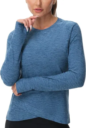 Women's Long Sleeve Compression Shirts Workout Tops Cross Hem Athletic Running Yoga T-Shirts with Thumb Hole