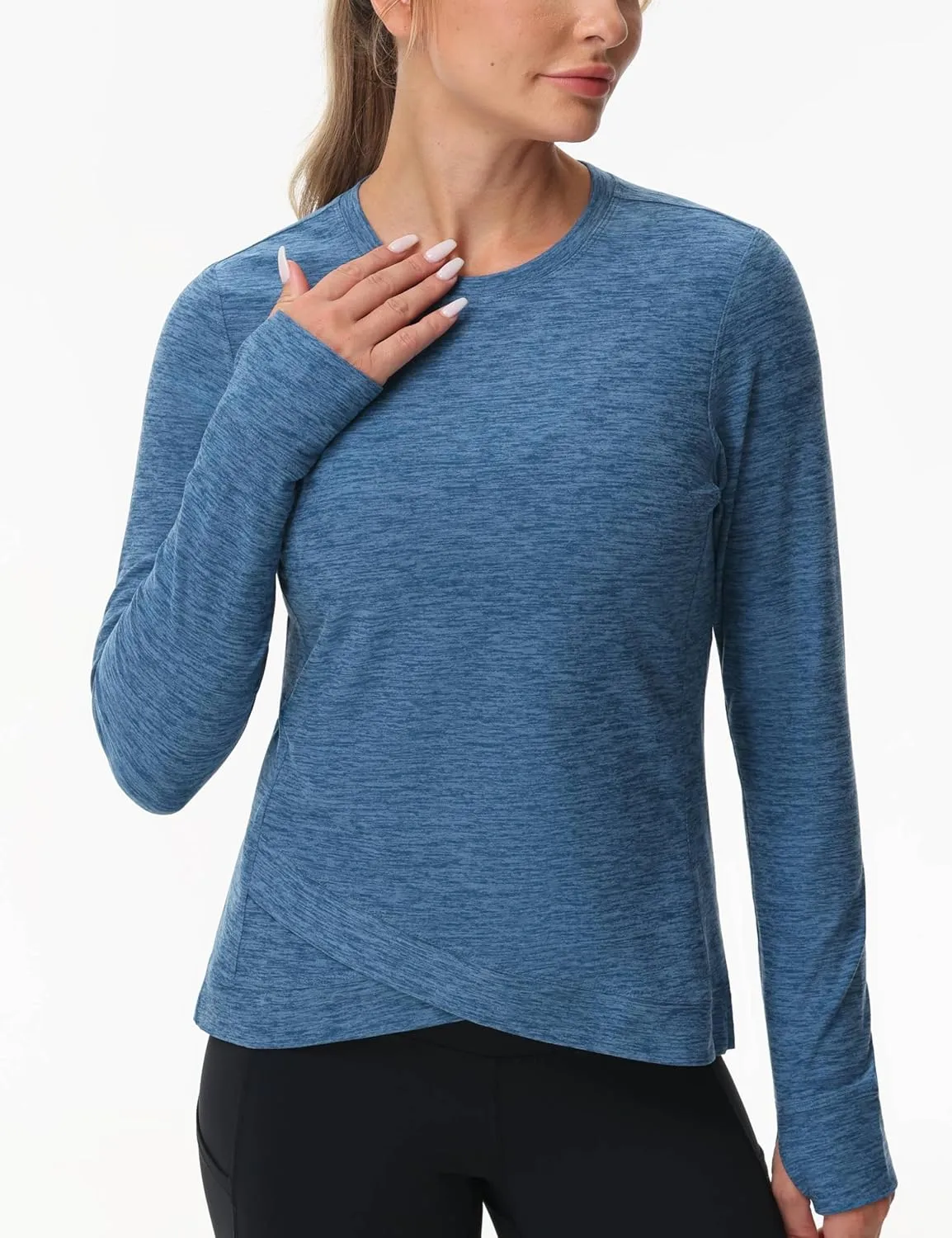 Women's Long Sleeve Compression Shirts Workout Tops Cross Hem Athletic Running Yoga T-Shirts with Thumb Hole