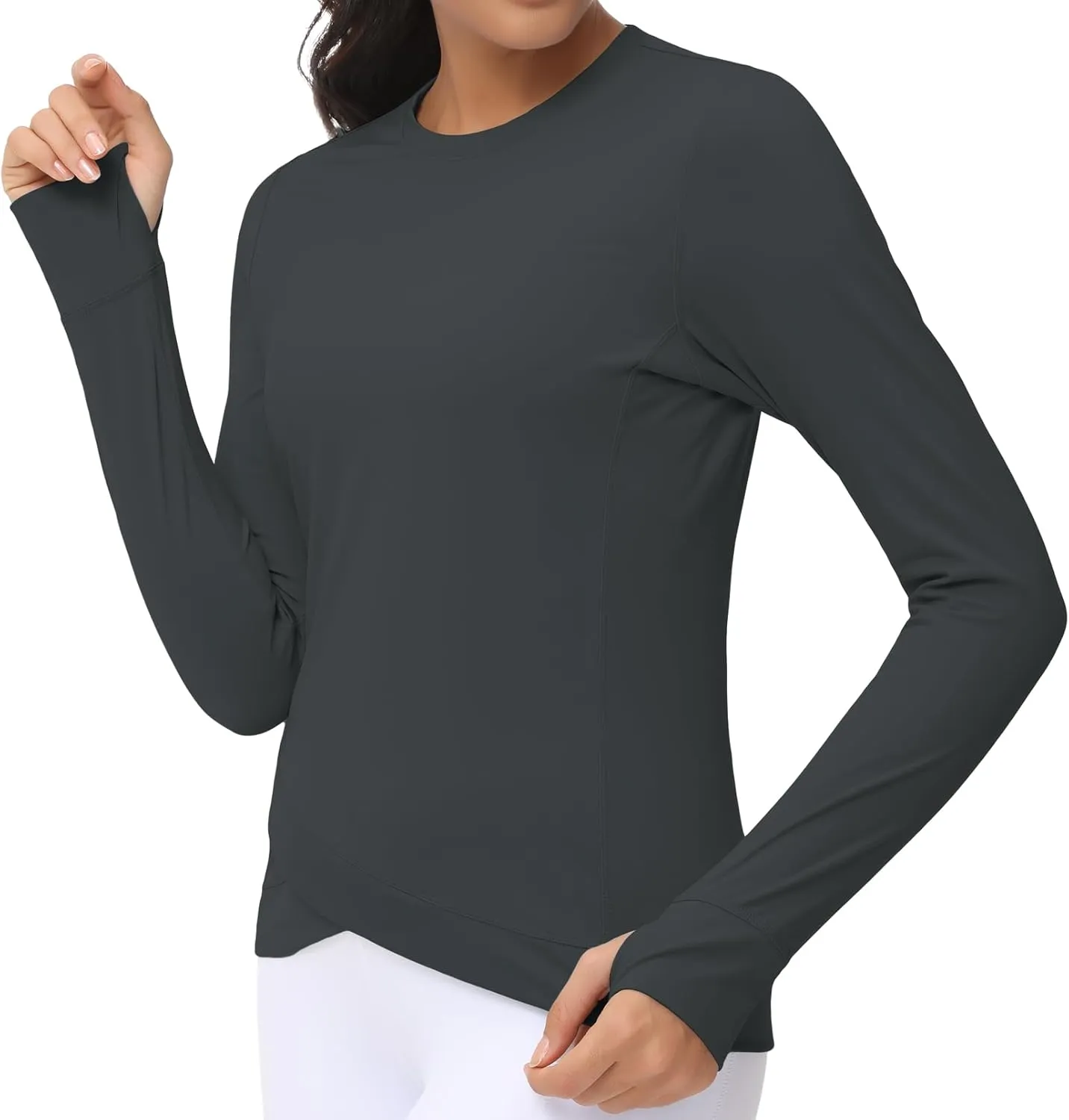 Women's Long Sleeve Compression Shirts Workout Tops Cross Hem Athletic Running Yoga T-Shirts with Thumb Hole