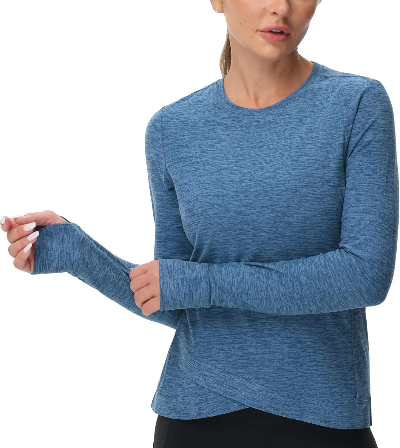 Women's Long Sleeve Compression Shirts Workout Tops Cross Hem Athletic Running Yoga T-Shirts with Thumb Hole
